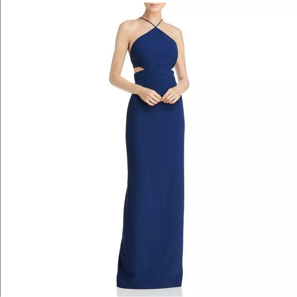 Aidan Mattox Navy Cut-Out Gown